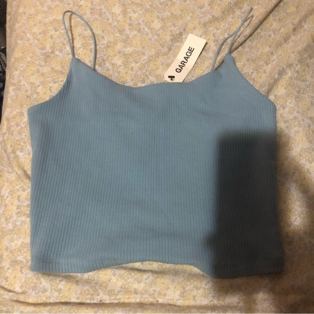 Garage light blue fitted crop top